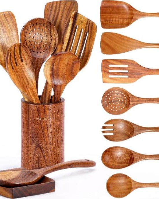 9 natural teak kitchen utensils